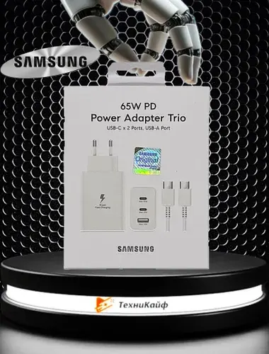 Сетевое зарядное устройство Samsung 65W, USB-A + 2xUSB-C,+ кабель type-c to type-c. White/белый