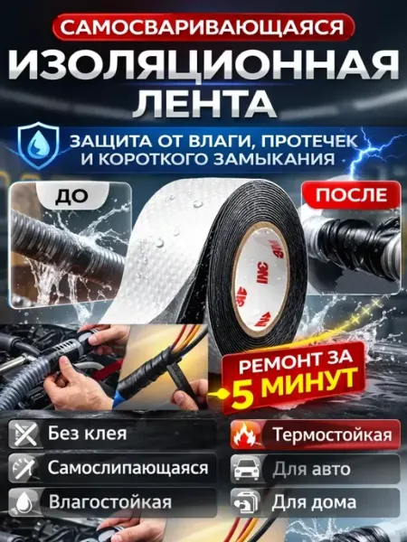 БудетНадо Изолента самовулканизирующаяся черная водонепроницаемая 3 м