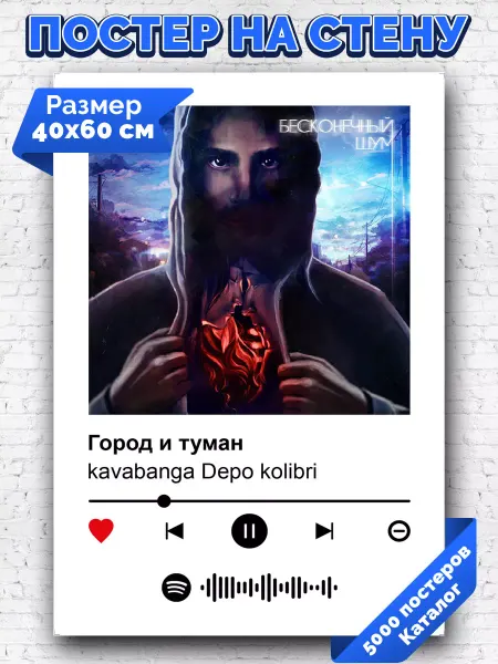 Arthata-spotify постер Спотифай постер Спотифай постер kavabanga Depo kolibri - Город и туман 40х60