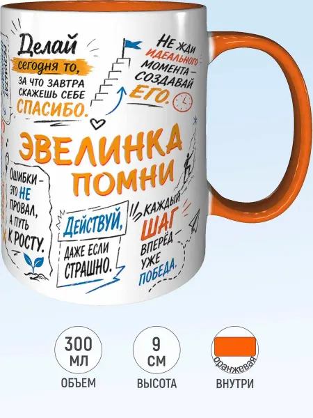 MadePrint Кружка мотивационная Эвелинка - желтая внутри и ручка