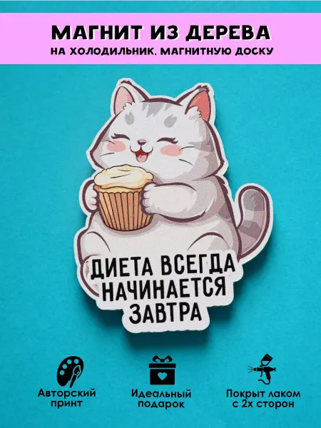 MR.ZNACHKOFF Магнит на холодильник прикольный Диета начинается завтра