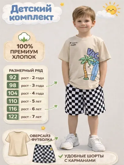 Комплект для мальчиков, шорты и футболка