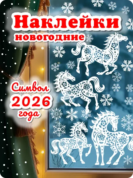 УютКонтент Новогодние наклейки на окна двухсторонние многоразовые