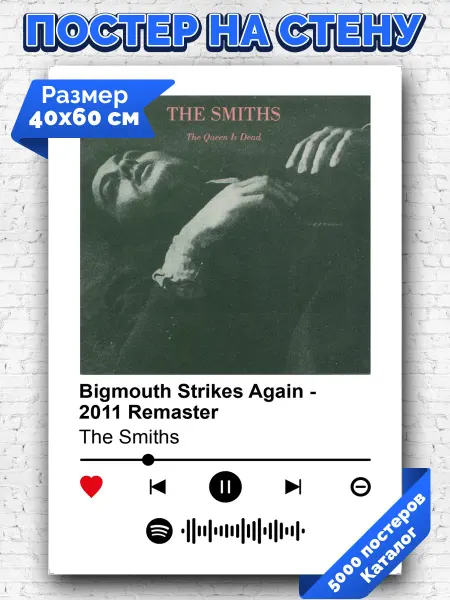 Arthata-spotify постер Спотифай постер Спотифай плакат The Smiths - Bigmouth Strikes Again 40х60