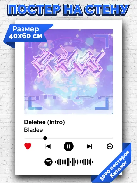 Arthata-spotify постер Спотифай постер Плакат на стену Bladee - Deletee 40х60