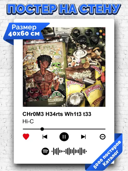 Arthata-spotify постер Спотифай постер Спотифай постер Hi-C - CHr0M3 H34rts Wh1t3 t33 40х60