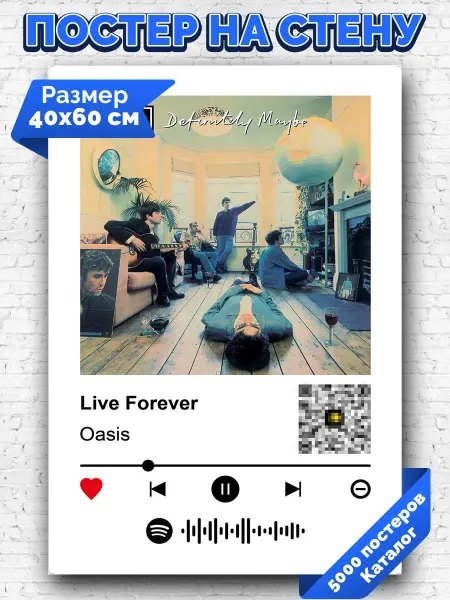 Arthata-spotify постер Спотифай постер Спотифай плакат Oasis - Live Forever 40х60