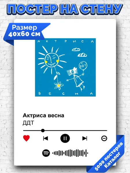 Arthata-spotify постер Спотифай постер Плакат на стену ДДТ - Актриса Весна 40х60
