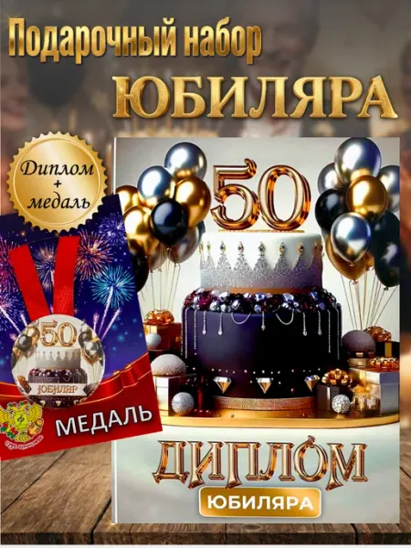 Подарочный набор диплом и медаль на юбилей 50 лет