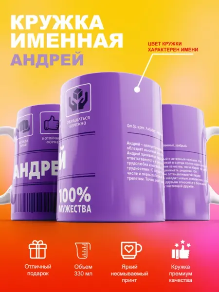 Cup-cup Именная кружка Андрей керамическая в подарок 330мл