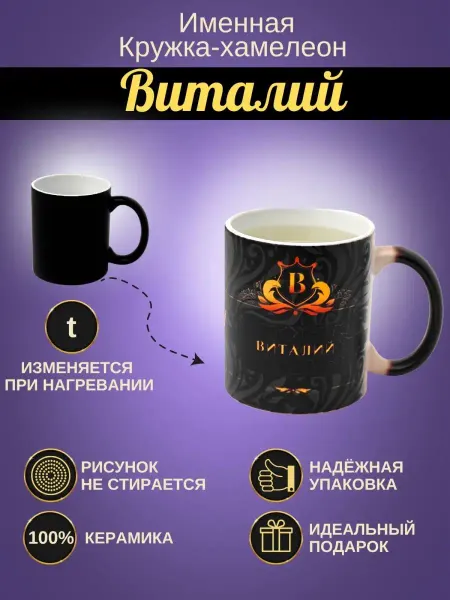 ИменноТвое Именная керамическая кружка "Виталий"
