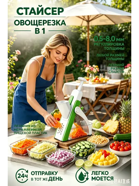Овощерезка ручная компактная для овощей и свежих фруктов