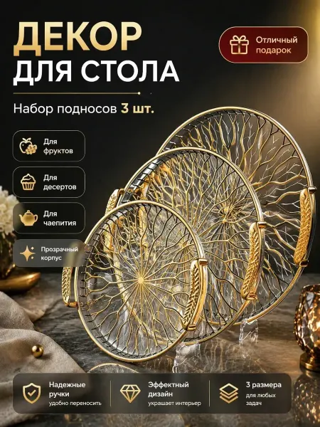 Поднос пластиковый круглый набор 3 шт