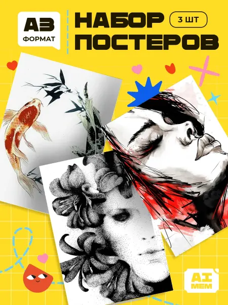 AIMEM Постеры Иллюстрация Чернилами. 3шт. А3 (29,7х42см)