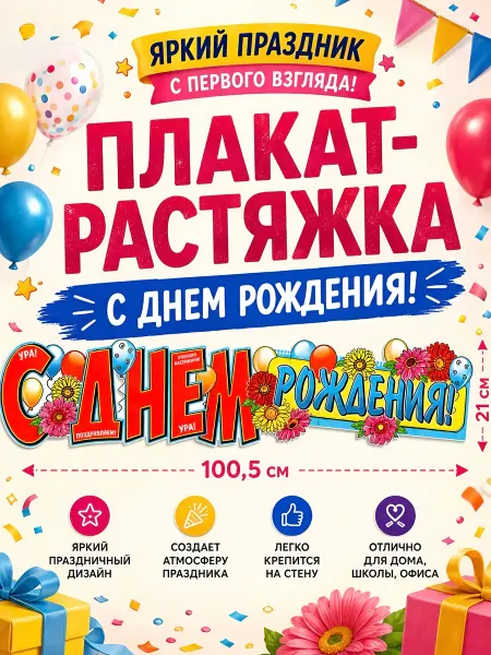 ФДА.card Плакат-растяжка "С Днем Рождения!" 1шт