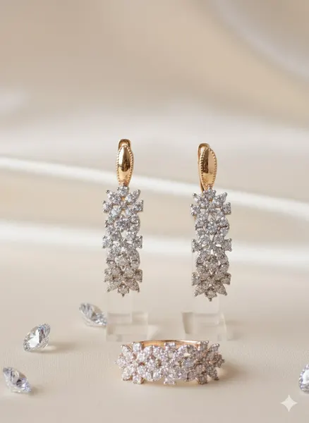 Комплект бижутерии: кольцо, серьги, Swarovski Zirconia