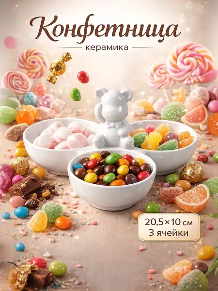 Доляна Конфетница керамика 3 секции «Мишка Отто»