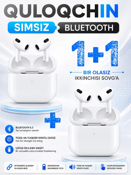 Беспроводные наушники AirPods Pro 2, Pods 3, для iPhone и Android 1+1
