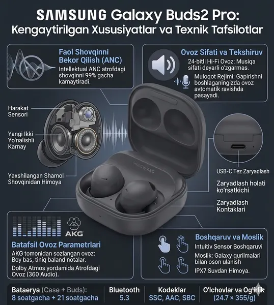 Наушники Samsung Galaxy Buds Pro 2 BLACK – беспроводные, сенсорное управление