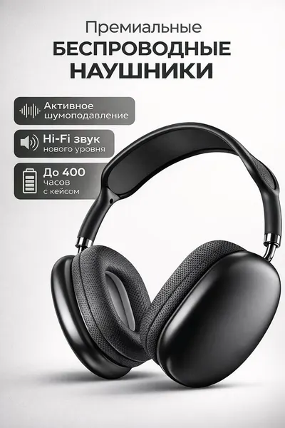Наушники P9 (Аналог Air Max) | активное шумоподавление | 2ГОДА гарантии | HI-FI звук | BLACK |