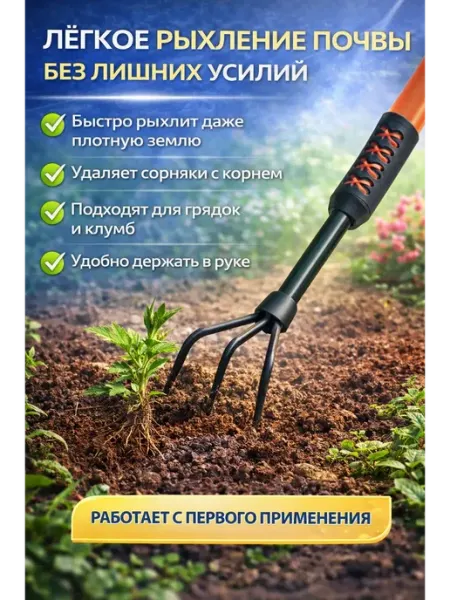 Ручной рыхлитель почвы садовый 3 зубца, культиватор для сада