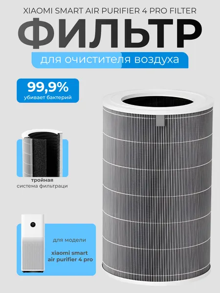 Фильтр для очистителя Xiaomi Smart Air Purifier 4 Pro, HEPA, чёрный, 1500 гр, BHR5062GL