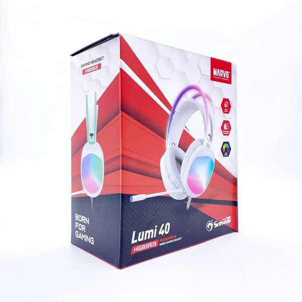 Игровая проводная Наушник Marvo Scorpion Lumi 40 HG8959, RGB подсветка, белая