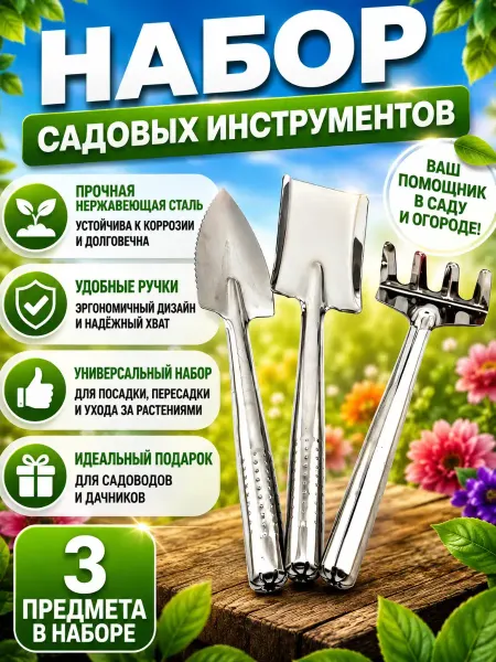 Набор садовых инструментов для комнатных растений 3 предмета