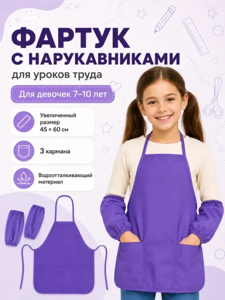 Пифагор Фартук с нарукавниками для уроков труда 3 кармана