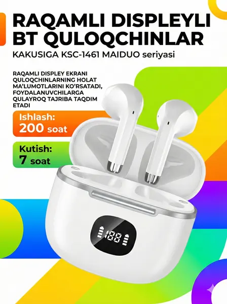 Bluetooth наушники Kakusiga KSC-1461 White — мощный бас, HD звук, стильный дизайн