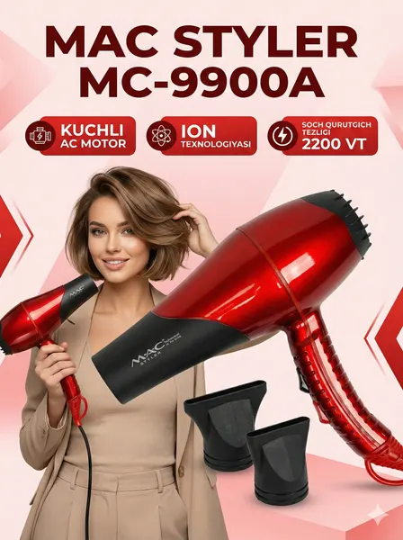 Профессиональный фен для волос M.A.C styler MC-9900, для сушки и укладки с ионизацией