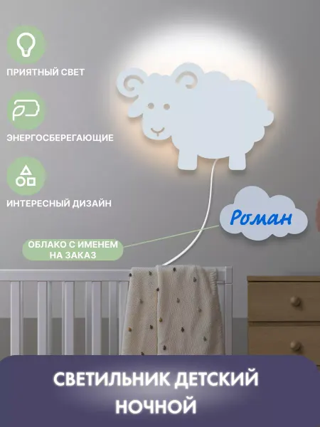 VipWood Бра на стену светильник детский Барашек именной Роман