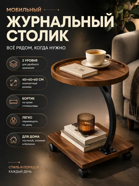 Журнальный столик на колесиках Двухэтажная Передвижной дома