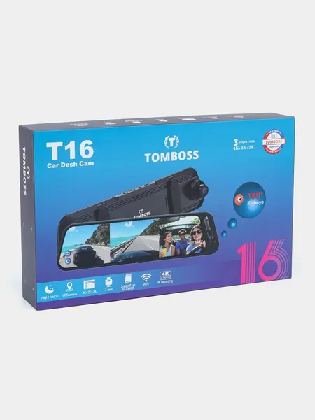 Видеорегистратор-зеркало TOMBOSS T16, разрешение экрана 4К, Wi-Fi, 3 камеры