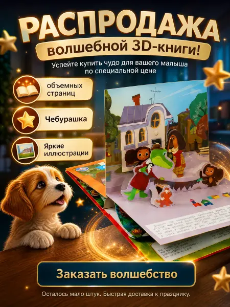 Умка Книга для малышей Чебурашка книжка панорама картонная 3д