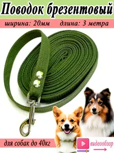 Поводок для собак брезентовый 3м, зеленый хаки, для средних пород.