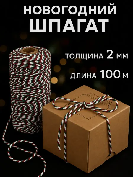 Mvh Шпагат веревка новогодняя для подарков и рукоделия