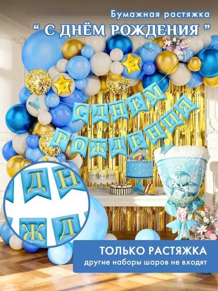 Shariko Растяжка «С днём рождения» по-русски отдельно (без набора)
