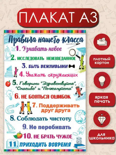 ТМ праздник Постер Правила класса оформление кабинета в школу А3