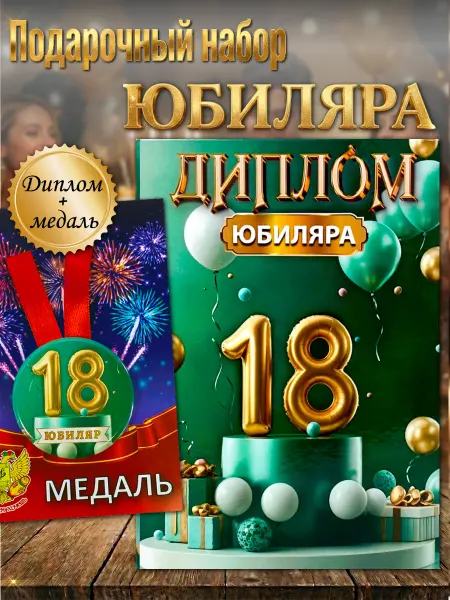 Подарочный набор диплом и медаль на юбилей 18 лет