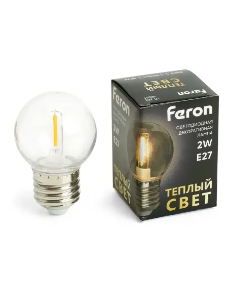 Feron Лампа светодиодная LB-383 Шарик прозрачный E27 2W 230V 2700K