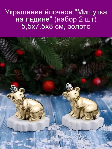 Зимнее волшебство Украшение ёлочное Мишутка на льдине (набор 2 шт) 5,5х7,5х8