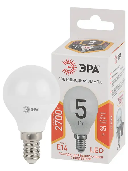 Лампа светодиодная LED P45-5W-827-E14 5Вт шар теплый белый