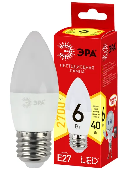 Лампа светодиодная ECO LED B35-6W-827-E27 R 6Вт свеча