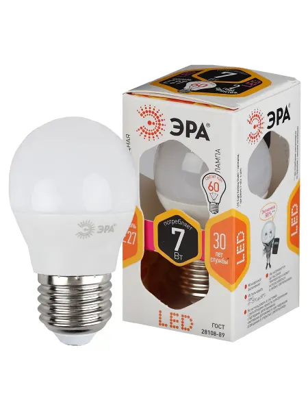 ЭРА Лампа светодиодная STD LED P45-7W-827-E27 E27 Е27 7Вт шар
