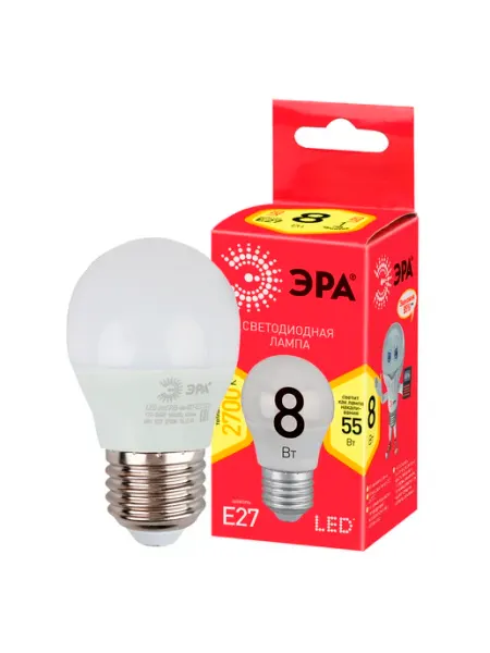 ЭРА Лампа светодиодная RED LINE LED P45-8W-827-E27 R 8Вт шар
