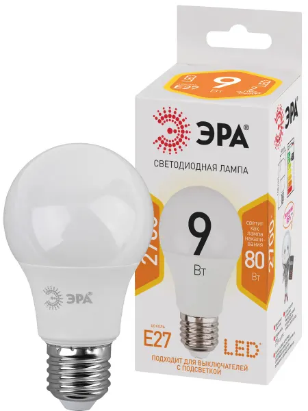 ЭРА Лампа светодиодная STD LED A60-9W-827-E27 E27 Е27 9Вт