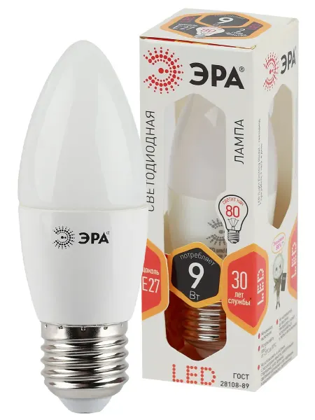 ЭРА Лампа светодиодная STD LED B35-9W-827-E27 E27 Е27 9Вт