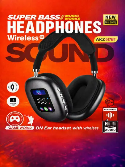 Беспроводные Bluetooth-наушники AKZ 617BT – Hi-Fi стерео, супербас, накладные, поддержка TF-карт, с микрофоном.