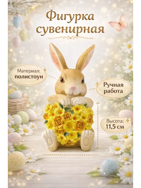 Сувенир полистоун Зайчик с жёлтым цветочным сердцем